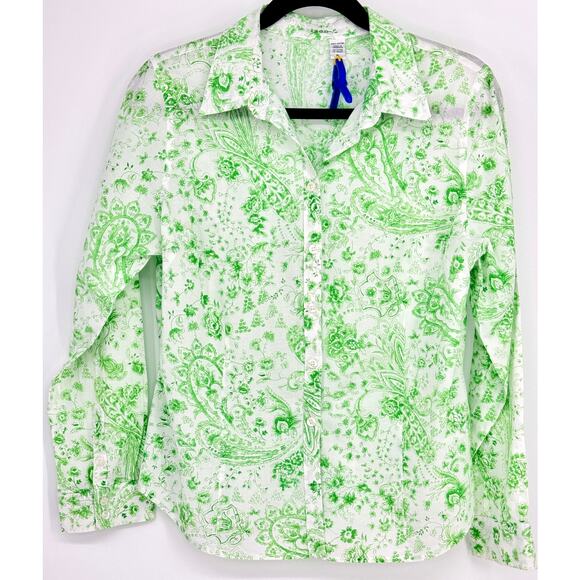IZOD White with Green Print Paisley Button Shirt size PL - Picture 1 of 4